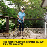 Kärcher Pressure Washer K2100PS, Max 2625 PSI, 3 Spray Nozzles, Detergent Tank, For Cars, Driveways, Siding, Patios, 2.07 max. GPM Kärcher