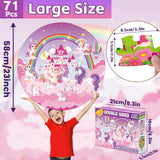 71Pcs Unicorn Fairy Jigsaw Puzzles for Girls Ages 3-5 Fairy Double Sided Puzzle for Kids Rainbow Castle Round Floor Puzzles Xmas Party Supplies Preschool Brain Teaser Educational Toys ZOIIWA
