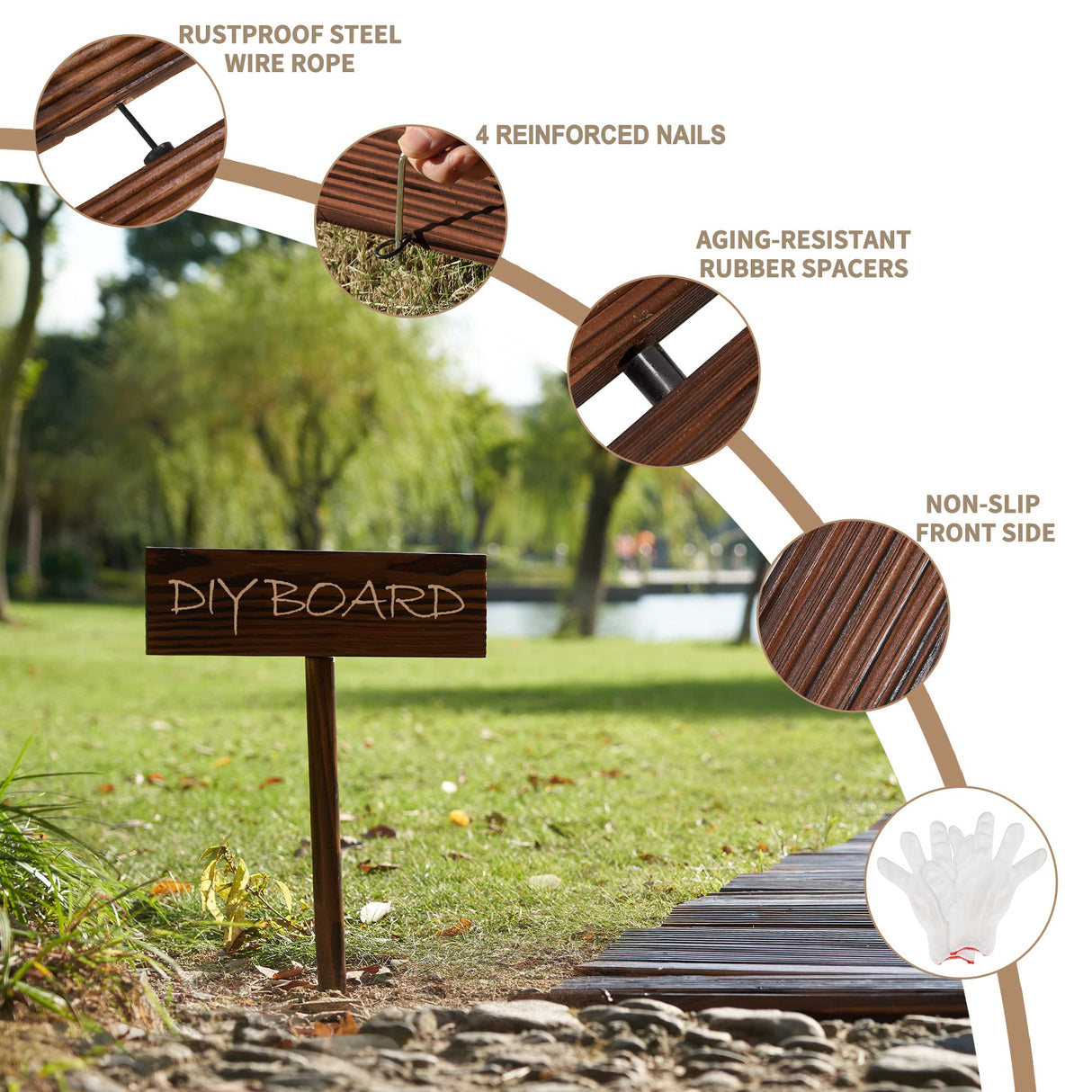 Dragosum 8FT Garden Pathway Wooden Walkway, Outdoor Path Curved Walkway Roll Out Plow and Hearth Wooden Walkway, Decorative Lawn Patio Pavers Dragosum