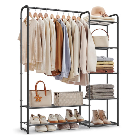 SONGMICS Wardrobe Closet, 44.1 Inch Large Portable Closet, Clothes Rack for Hanging Clothes,Heavy Duty Garment Rack, Storage Organizer with Shelves, 44.1 x 11.4 x 62.4 Inches, Black ULGR462B01 SONGMICS