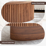 Janmer Home Oval Coffee Table with Hidden Storage, 31.5 Inch Wide Modern Coffee Table, Center Table with Fluted Veneered, Accent Tea Table for Small Space Living Room Apartment (Walnut) Janmer Home