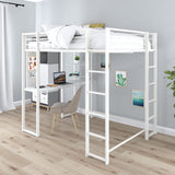 DHP Abode Full Size Metal Loft Bed, Off-White DHP