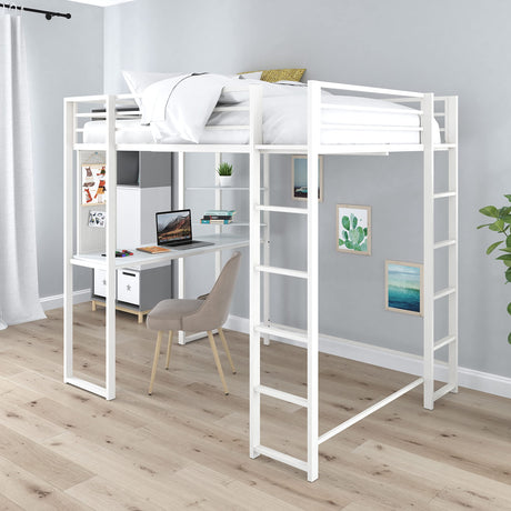 DHP Abode Full Size Metal Loft Bed, Off-White DHP