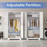 Wooden Armoire Wardrobe Closet, Wardrobe Cabinet with Door and Shelves, Freestanding Bedroom Armoires Clothing Storage Cabinet with Hanging Rod for Bedroom, Laundry Room, Cloak Room（White） Honsiva