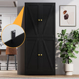 LYNSOM Farmhouse Pantry Cabinet, Kitchen Pantry Storage Cabinet with Barn Doors, 72" Tall Kitchen Pantry with Adjustable Shelves, Black Storage Cabinet for Kitchen, Dining Room, Black LYNSOM