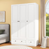 LABROSKIA White Wardrobe Closet with 3 Doors: 74" Bedroom Armoire Wardrobe Closet with 2 Drawers, Wooden Cabinet with Hanging Rod, Modern Armoire Closets with Shelves (White, 47") LABROSKIA