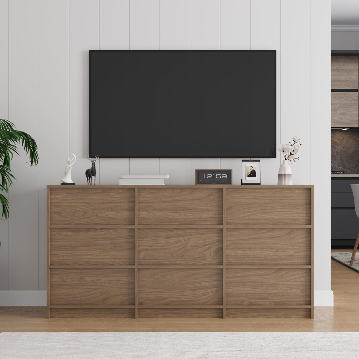 Jiaoun 9 Drawer Dressers for Bedroom, Modern Large Wood Dresser Chest of Drawers, Wide Dresser Organizer for Living Room, Hallway, Walnut Jiaoun