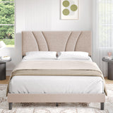 Novilla Adjustable Queen Bed Frame with Linen Upholstered Headboard and Wooden Slat Support Novilla