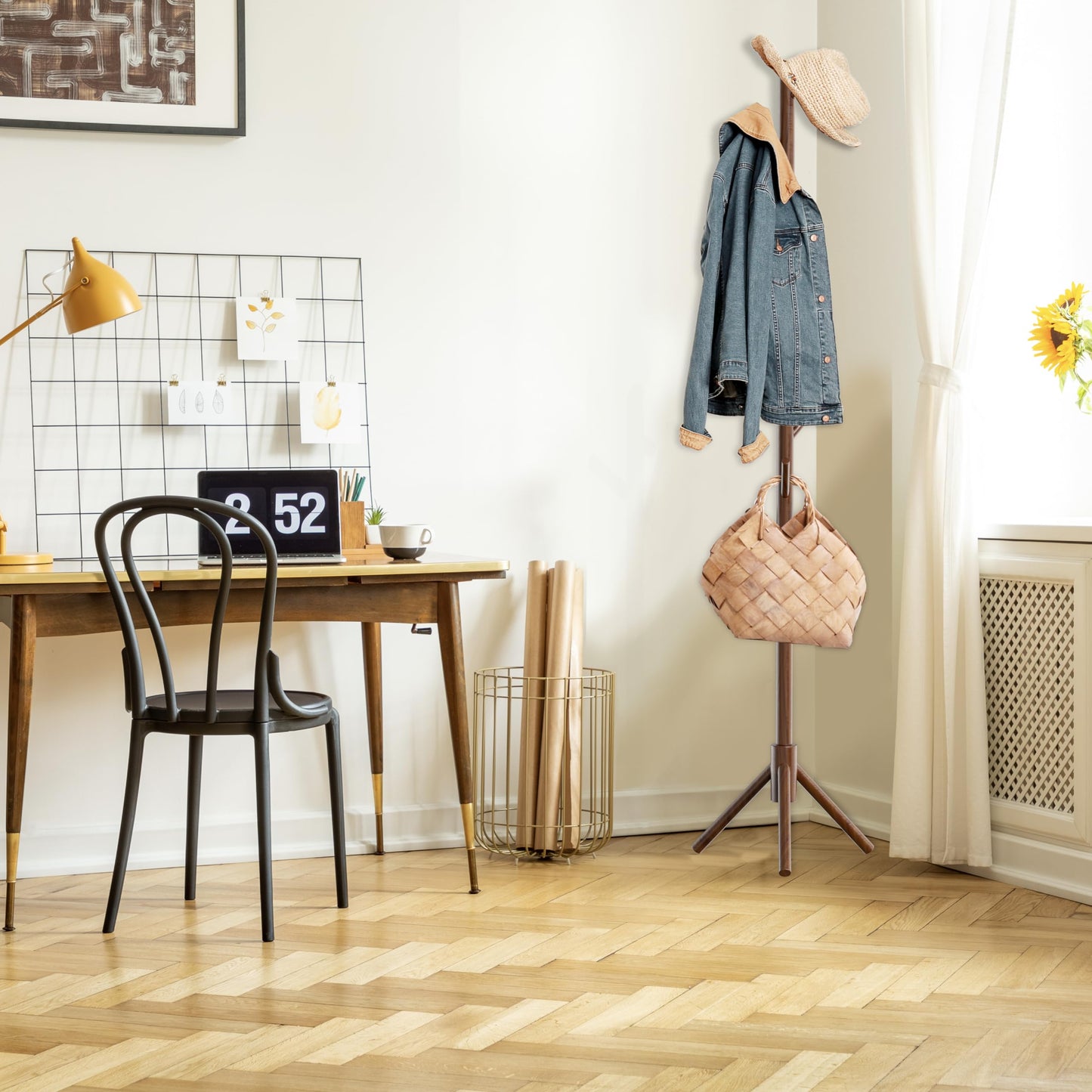 Simple Houseware Wooden Coat Rack Stand Garment Tree Rack, Walnut - WoodArtSupply