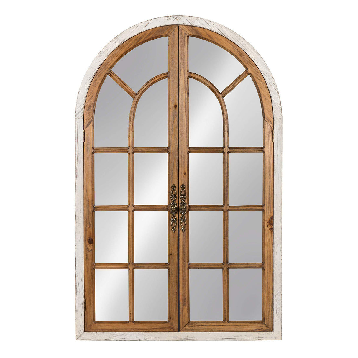 Kate and Laurel Boldmere Large Traditional Wood Windowpane Arch Mirror, 28x44, Rustic Brown and White Kate and Laurel