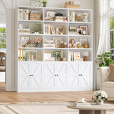 FACBOTALL 75" Triple Wide Bookshelf, White Bookshelf and Bookcase with 6 Farmhouse Doors, 71" Wide 6 Tier Book Shelf with 18 Storage Shelves, Large Wooden Bookshelves, Tall Bookcase for Office, White FACBOTALL