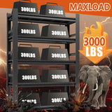 Heavy Duty 5-Tier Garage Shelf Steel Unit 3000lb Capacity | Garage & Basement Storage | Industrial Metal Shelving for Warehouse Workshop | Adjustable Rust-Resistant (72"H x 36"W x 16"D, Black) Hymnxemo