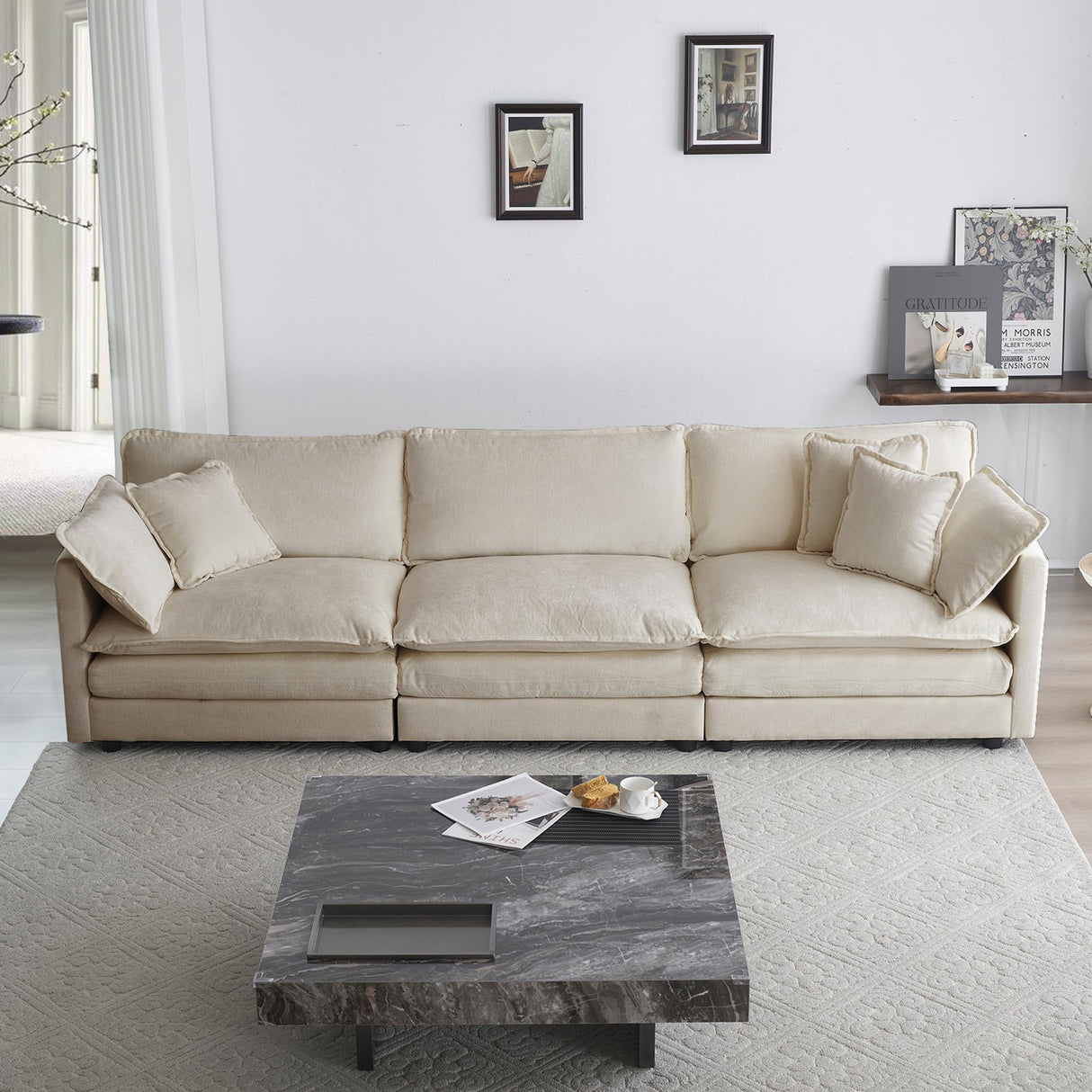 Tmsan 111.5" Oversized Deep Seat Sectional Sofa, Modern Chenille Cloud Couch, Large 3 Seater Modular Sofa with 5 Pillows for Living Room Bedroom Apartment Office Tmsan