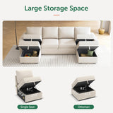 HONBAY Modular Sectional Sleeper Sofa Bed, Sectional Couch with Pullout Bed U Shaped Modular Couch with Storage Ottoman for Living Room, Beige HONBAY