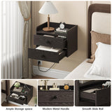Vabches Floating Nightstand Set of 2 with 2 Storage Drawers and Charging Station Wood Wall Mounted Bedside End Table Modern Night Stands Set 2 for Bedroom,Living Room,Home Office,Small Space,Black Vabches
