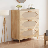 Dressers for Bedroom, 3 Drawer Rattan Dresser with Spacious Storage, Modern Wood Chest of Drawers, Rustic Oak Wooden Nightstand for Bedroom, Living Room, Hallway, Easy Assembly, Closet Organi GarveeLife