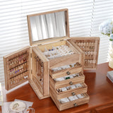 ProCase Large Jewelry Box, 5-Layer Wooden Jewelry Boxes for Women, Jewellery Holder Organizer Storage Case with Mirror for Earrings Bracelet Necklace for Dresser -Natural ProCase