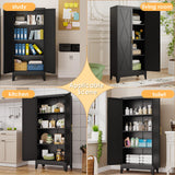 Lusiwry 61" H Metal Kitchen Pantry Storage Cabinet, Freestanding Cupboard with 2 Doors and 3 Adjustable Shelves, Standing Storage for Kitchen, Bathroom, Garage, Dinning Room or Utility Room（Black） Lusiwry