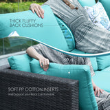 NICESOUL 11-Piece Patio Furniture with Chaise Lounge, Modern Wicker Outdoor Sectional with Fire Pit, Comfortable 29.3'' High-Back Conversation Seating, Heavy Duty All-Weather Couch Set, Grey & Teal NICESOUL