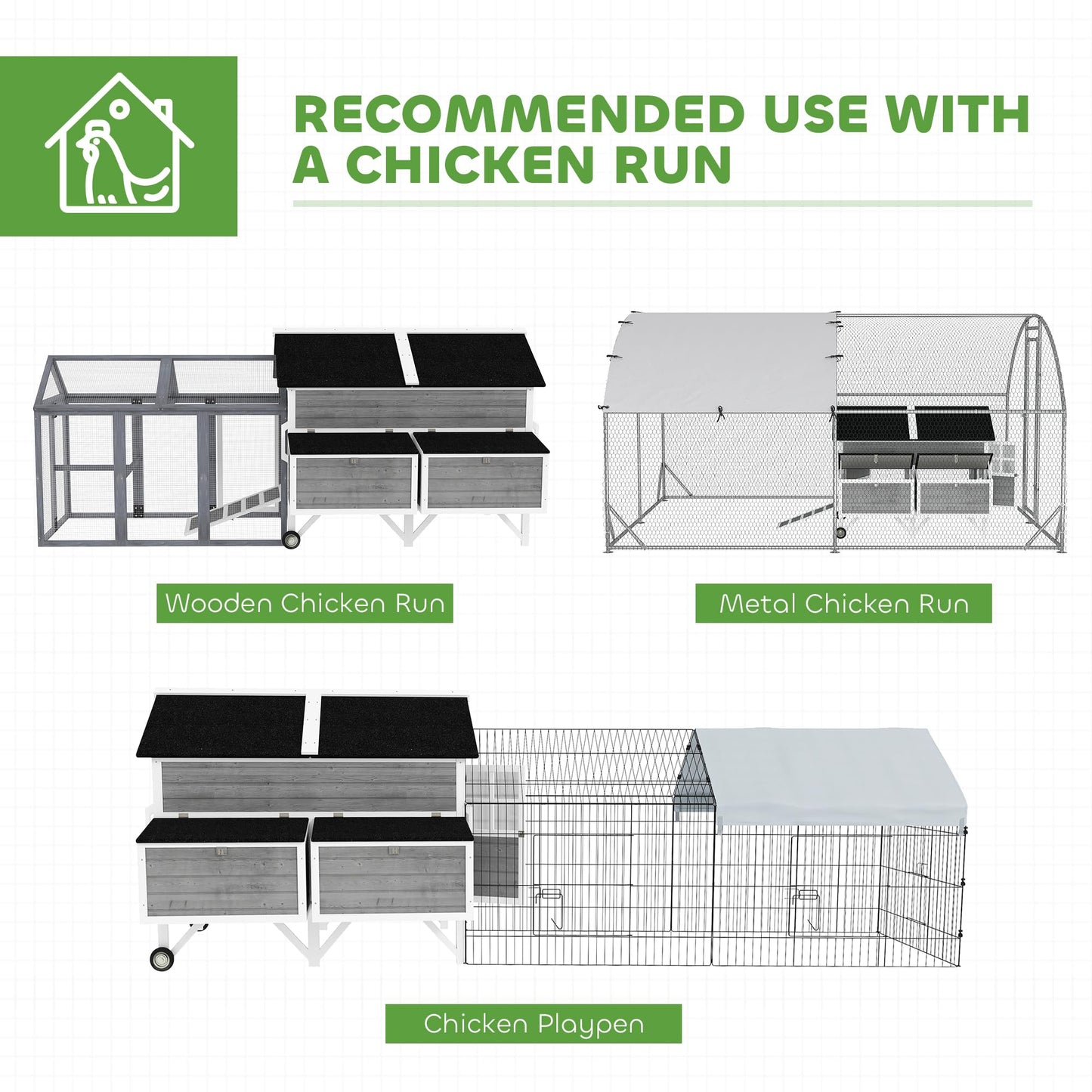 PawHut 59" Wooden Chicken Coop with Wheels and Handles, Mobile Chicken House with 2 Nesting Boxes, 2 Trays, 4 Perches, Chicken Tractor for 4-6 Chickens, Small Animals, Rabbit Hutch for Backyard, Gray