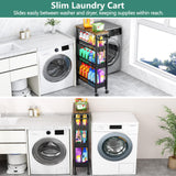 Vivihomety Utility Slim Storage Cart with Wheels, 4 Tier Small Rolling Cart with Wood Top, Metal Kitchen Bathroom Laundry Room Organization Trolley with Handle for Narrow Space – Black Vivihomety