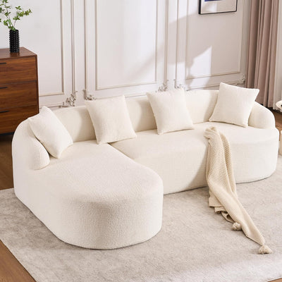 VYNELITO Oversized Sectional Sofa with Chaise for Living Room, 99" Modern Luxury Chenille 4-Seater Sofa Extra Wide Seat L-Shape Curved Cloud Couch with 4 Throw Pillows, White