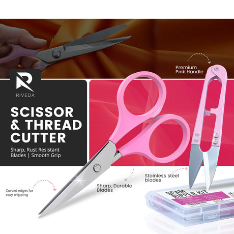 Seam Ripper Kit 7 Pcs - 1 Large, 1 Ergonomic, 2 Small Seam Rippers, Thread Cutter, Scissor, Measuring Tape - Sewing Accessories for Notions Quilting Crafts Riveda
