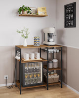 VASAGLE Rustic Walnut Baker's Rack with Integrated Charging Station and Storage Solutions VASAGLE