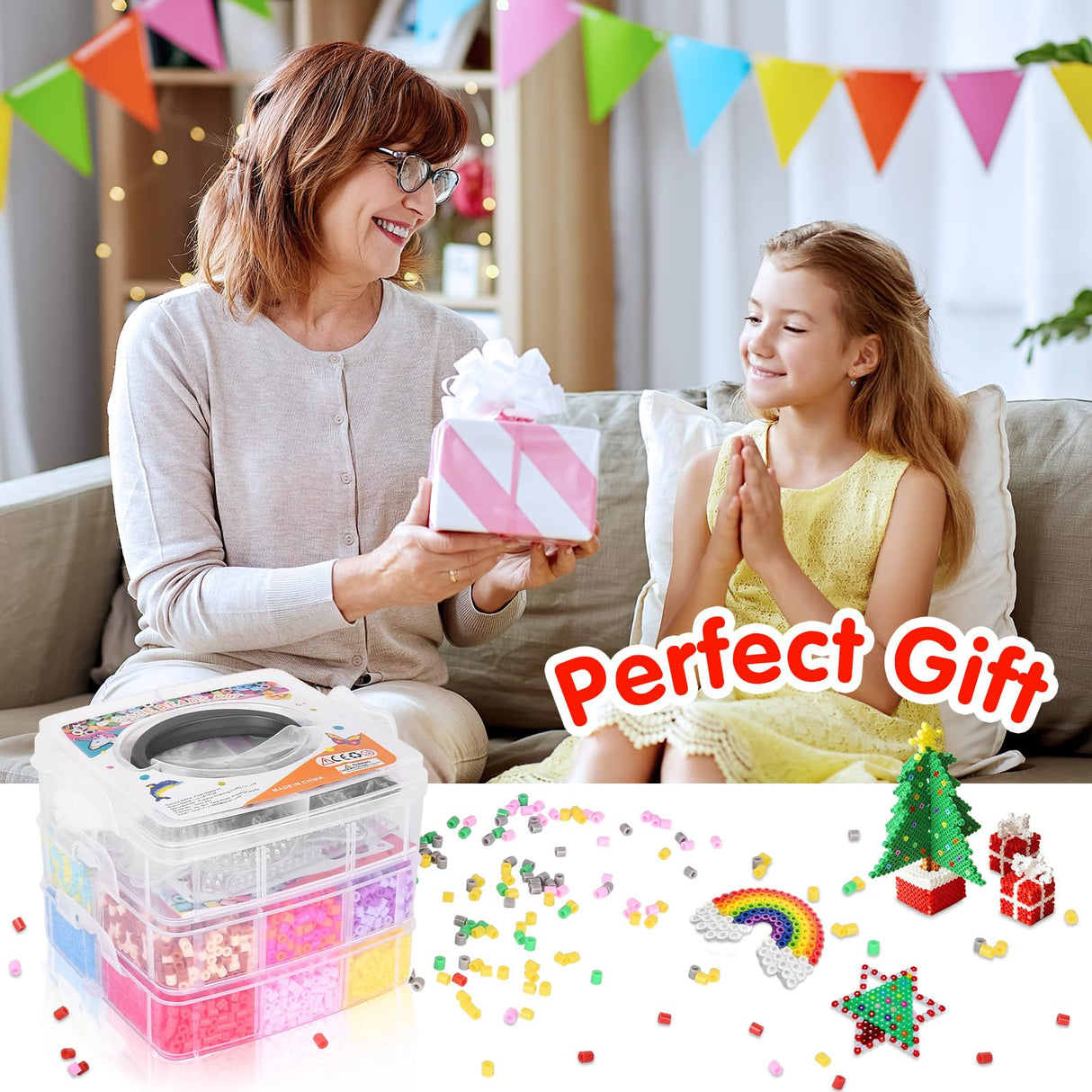Fuse Beads Kit for Kids: 10000PC Melty Beads Set, 5MM Iron Melting Beads Craft Kit with 8 Pegboards,5 Ironing Paper and Accessories, Arts and Crafts Set Toys Gifts for Boys Girls Christmas Birthday LULUETPUE