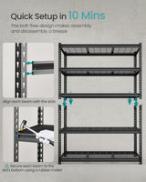 SONGMICS 5-Tier Storage Shelves, Heavy-Duty Garage Shelving, Adjustable Shelving Unit, Steel Shelf, Boltless Assembly, for Garage, 2,200 lb Load, 24 x 96 x 72 Inches, Ink Black UGLR454B02 SONGMICS
