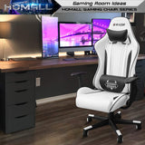Homall Gaming Chair, Video Game Chair with Footrest and Lumbar Support, Ergonomic Computer Chair Height Adjustable with Swivel Seat and Headrest (Pale White) Homall