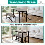 Naomi Home Paola 3-Piece Dining Table Set with 2 Benches – Compact Kitchen Table with Space-Saving Slide-Under Seating, Gray Engineered Wood Top & Steel Frame, Ideal for Apartments & Small Spaces Naomi Home
