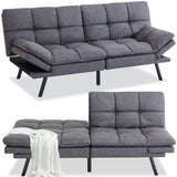 Opoiar Futon Sofa Bed,Modern Convertible Sleeper Sofa,Memory Foam Futon Sofa,71"x 33"x32"Compact Sofa,Loveseat Futon Bed,Breathable Linen Adjustable Sleeper Lounge Couch with Metal Legs,Dark Grey Opoiar