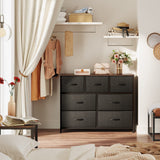 WLIVE Dresser TV Stand, Entertainment Center with Fabric Drawers, Media Console Table with Metal Frame and Wood Top for TV up to 45 inch, Chest of Drawers for Bedroom, Black and Rustic Brown WLIVE