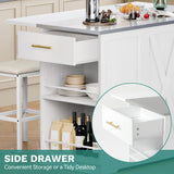 YITAHOME Kitchen Islands with Seating, 47" Mobile Storage Island with Drop Leaf, Rolling Island Table with Tilt Out Trash Can Cabinet, Home Bar Table Include 2 Chairs, Side Spice Rack & Drawer, White YITAHOME