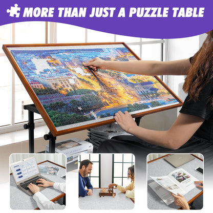 Sunix 1500 Pieces Jigsaw Puzzle Table with Legs, 36"x26" Adjustable Height Puzzle Board with Cover & 6 Sorter Tray, 12-Tilting-Angle Portable Wooden Puzzle Table for Adults, Enclosed with Whe - WoodArtSupply