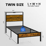 Twin Bed Frame with Storage Headboard and USB Charging Station, Smart LED Lights, Noise Free, Metal Platform Bed Easy Assembly, No Box Spring Needed Liians