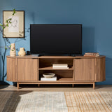 Walker Edison Chloe Curved Reeded TV Stand, Sliding Doors, 75 Inch, 70 inch, Mocha Walker Edison