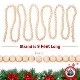 9 Foot Natural Wood Bead Christmas Garland | Wooden Christmas Tree Garland Perfect for Rustic Natural Country Farmhouse Trees | Garland Christmas Decorations for Indoor Use NorthPoleXpress