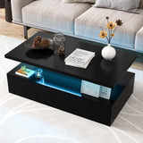 Giantex Modern LED Coffee Table - 2-Tier High Gloss Table w/Adjustable 20-Color Light, 8-Level Brightness & Speed, Remote Control, Contemporary 43.5”L Rectangular Center Table for Living Room (Black) Giantex