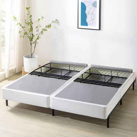 ZINUS No Assembly Metal Box Spring, 7.5 Inch White Mattress Foundation, Sturdy Metal Structure, Split King Zinus
