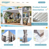 EROMMY 10x10FT Louvered Pergola Outdoor Sun Shade Shelter with Aluminum Frame and Adjustable Metal Rainproof Roof for Garden & Patio, Curtains and Netting Included, White EROMMY