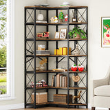 Condemo 7-Shelf Reversible Corner Bookshelf, Modern Industrial Tall Bookcase, 7-Tier Large L-Shaped Storage Shelf Display Rack with Metal Frame for Living Room, Home Office, Bedroom, Rustic Brown Condemo