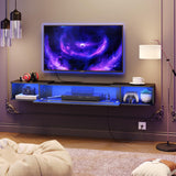 HOOBRO Floating TV Stand with LED Light Power Outlet for TVs up to 75”, Wall Mounted TV Shelf, Modern Media Console Entertainment Center Under TV, for Living Room Bedroom, Black BK36UDDS01 HOOBRO