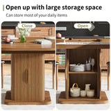 Extendable Round Dining Table for 4-6-8, 59 Inch Dining Room Kitchen Table with Storage, Fluted Wood Slide Door, Modern Oval Circle Dinner Furniture for Living Room, Farmhouse, Brown, Walnut Woemtoric