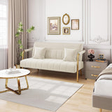Yaheetech 56.5" W Modern Sofa Small Sofa Luxurious Velvet Fabric Couch with Gold-Tone Metal Arms and Legs for Living Room, Home Office, Studio Beige Yaheetech