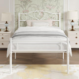 VECELO 14 Inch Twin Size Metal Platform Bed Frame with Headboard and Footboard, Heavy Duty Mattress Foundation with Steel Slats Support, No Box Spring Needed, White VECELO