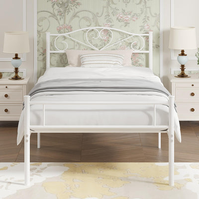 VECELO 14 Inch Twin Size Metal Platform Bed Frame with Headboard and Footboard, Heavy Duty Mattress Foundation with Steel Slats Support, No Box Spring Needed, White
