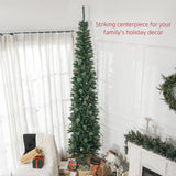 HOMCOM 9.5 Foot Pencil Artificial Christmas Tree, Slim Pine Needles Xmas Tree with Realistic Branches, Pine Cones, Metal Base, Green HOMCOM