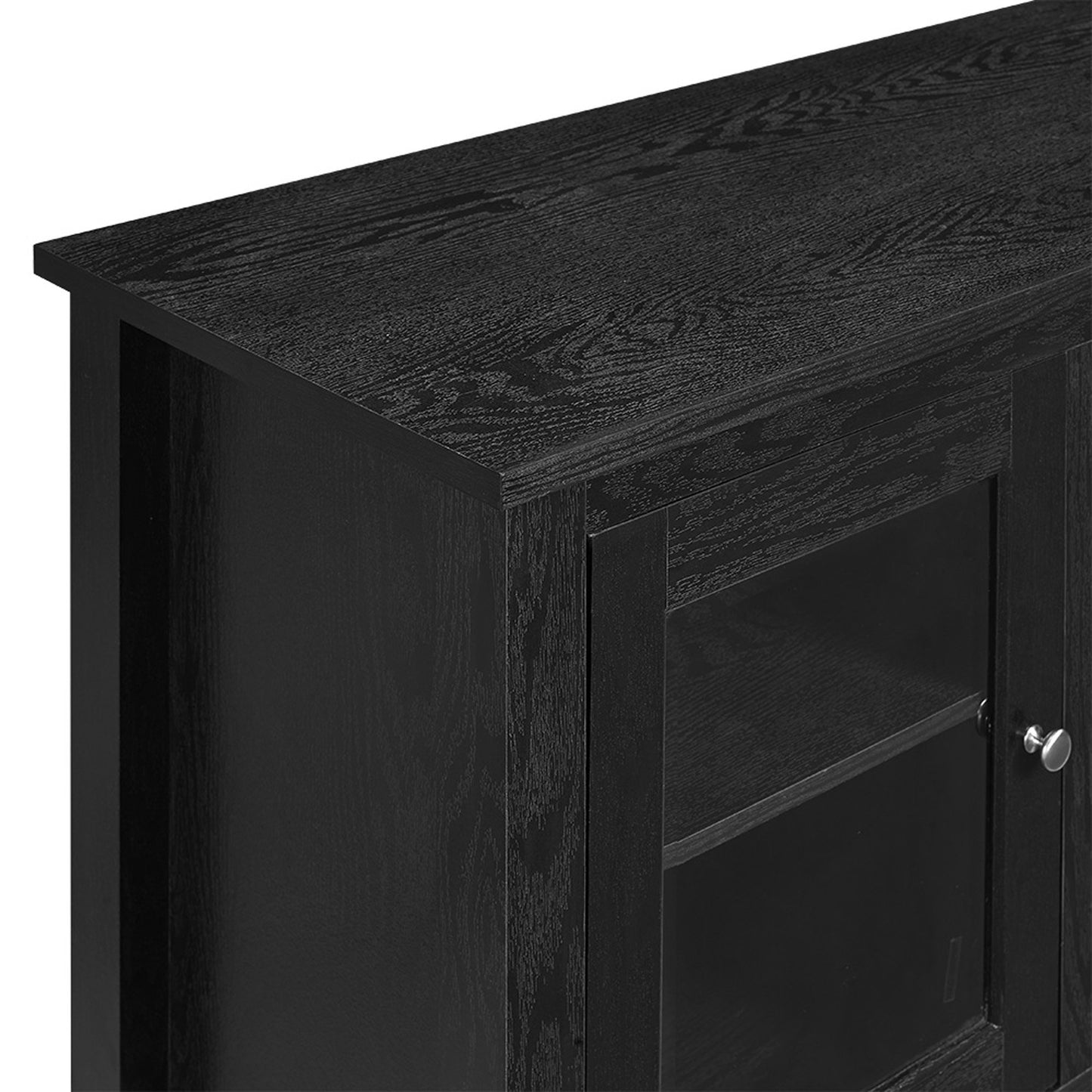 Walker Edison Rustic Wood and Glass Fireplace TV Stand for TV's up to 64" Flat Screen Living Room Storage Cabinet Doors and Shelves Entertainment Center, 58 Inch, Black